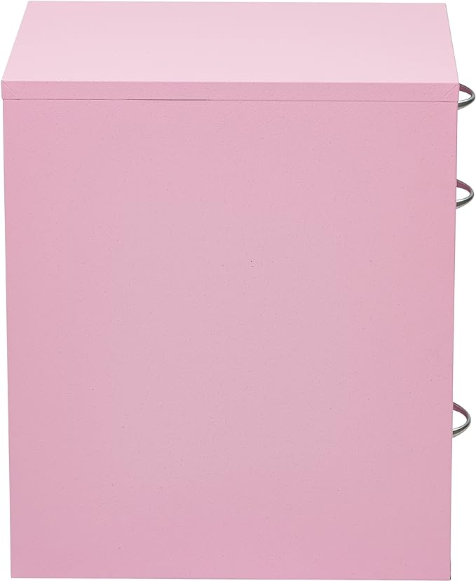 OSP Home Furnishings HPB Heavy Duty 3-Drawer Metal File Cabinet for Standard Files and Office Supplies, Pink Finish - LeafyLoom