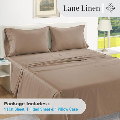 LANE LINEN 100% Egyptian Cotton Bed Sheets - 1000 Thread Count 3-Piece Twin XL Set Long Staple Bedding Sateen Weave Luxury Hotel Fits Upto 16" Mattress Taupe - LeafyLoom