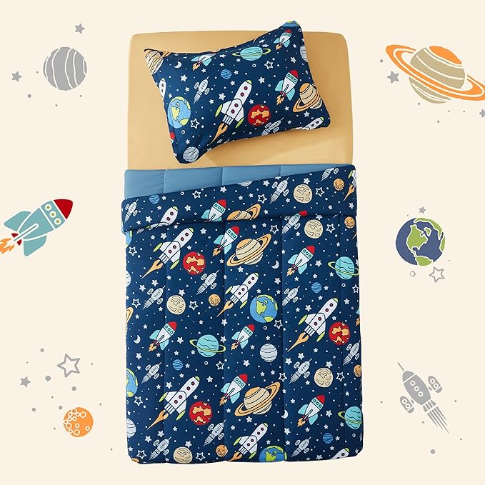 SLEEP ZONE Kids Bedding Twin Comforter Set - Super Soft & Cute Printed 2-Piece Comforter Set All Seasons for Boys, Girls, Fade Resistant, Machine Washable, Rocket Galaxy - LeafyLoom