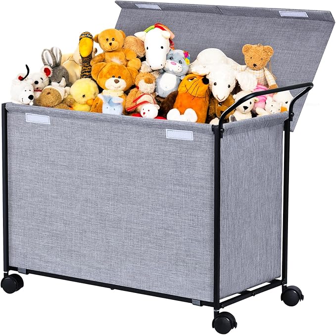 SWTYMIKI Large Toy Box Toy Storage - with Wheels Big Toy Chest for Kids Toy Organizer Bins, Toy Boxes for Kids Girls Boys, Stuffed Animals, Clothes, Nursery Bedroom 23.6" L x 17.7" H x 11.8" W - LeafyLoom