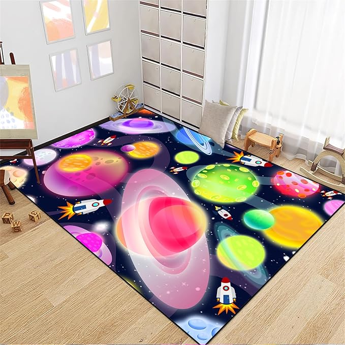 Solar System Rug - Space Rug Galaxy Area Rugs for Kids Bedroom Kids Play Rug Outer Space Carpet Space Rug for Boys Room Planet Carpet for Kids Space Themed Bedroom Decor,3'×4' - LeafyLoom