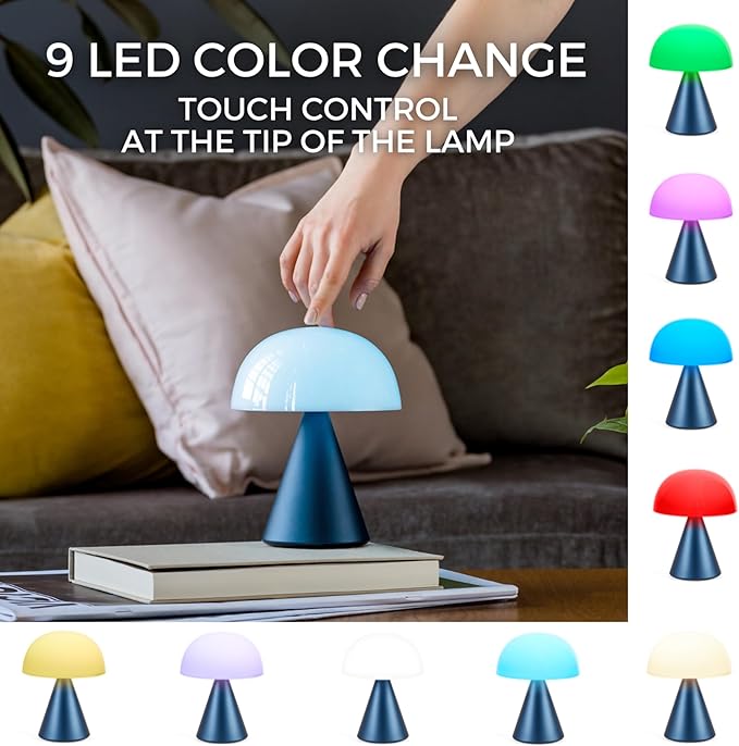 Lexon Mina L Mushroom Lamp - 9 LED Color Table Lamp for Bedrooms, Living Room & Office - Cordless, Rechargeable with 24h Light & Dimmer, Aluminum, Large - Dark Red - LeafyLoom