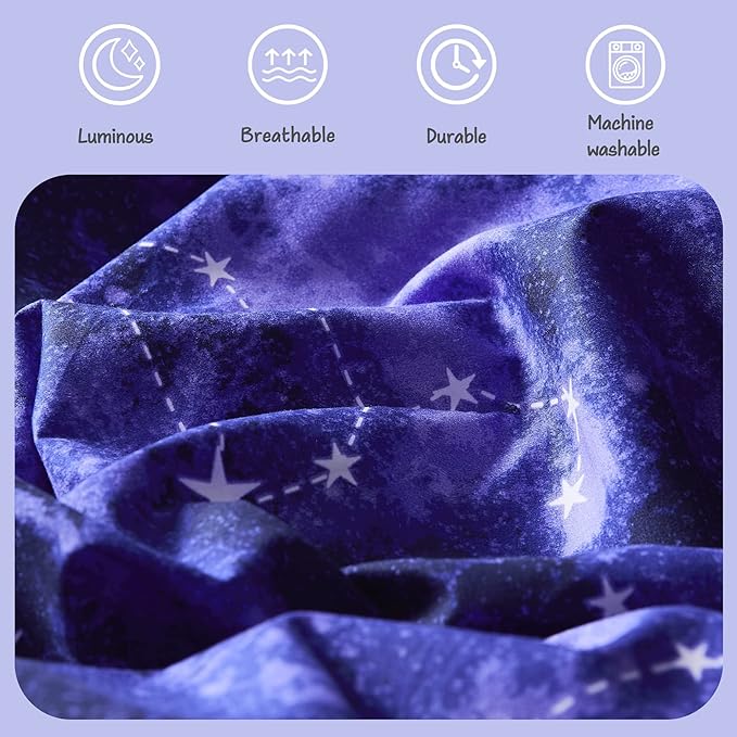 Comforter Set with Bedding - 5 Pieces Twin Bed in a Bag with Comforter, Sheets, Pillowcase & Sham - Glow in The Dark Galaxy - LeafyLoom