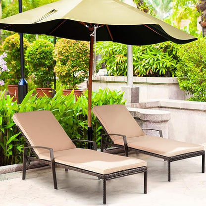 Pamapic 4 Pieces Patio Lounge Chair Set, Patio Chaise Lounges with Thickened Cushion, PE Rattan Steel Frame Pool Lounge Chair Set for Patio Backyard Porch Garden Poolside (Beige) - LeafyLoom