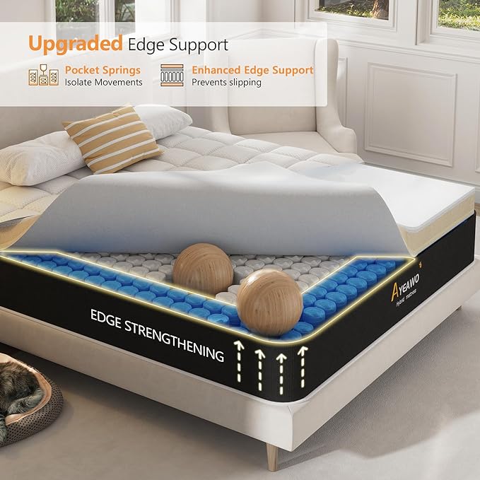 Firm California King Mattress in a Box, 12 Inch Cal King Hybrid Mattress with Memory Foam and Pocket Spring, Motion Isolation and Pressure Relief, California King Mattress Strong Edge Support - LeafyLoom