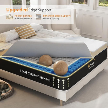 Queen Mattress - 14 Inch Hybrid Mattress Queen Size with Memory Foam and Pocket Springs, Upgraded Support Queen Size Mattresses, Pressure Relief & Motion Isolation, Firm Queen Mattress in a box - LeafyLoom