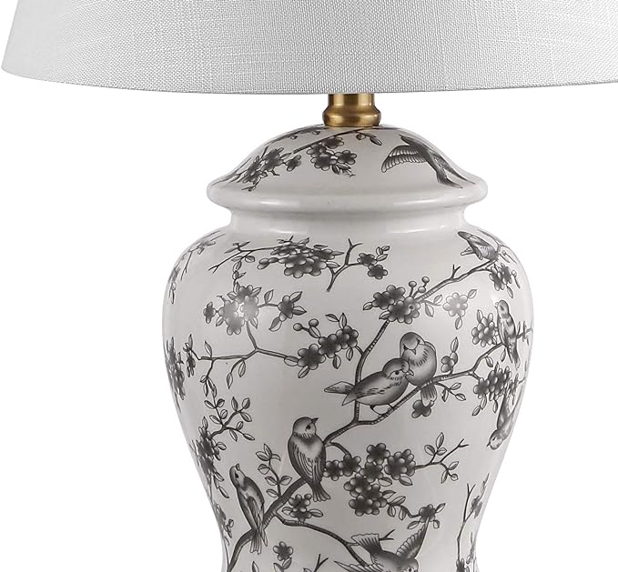 JONATHAN Y JYL3005C Penelope 22" Chinoiserie Classic LED Table Lamp Cottage Traditional Bedside Desk Nightstand for Bedroom Living Room Office College Bookcase LED Bulb Included, Gray/White - LeafyLoom