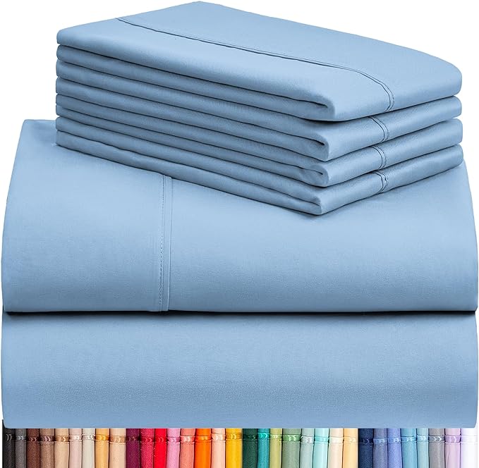 LuxClub 6 PC California King Sheet Set, Breathable Luxury Bed Sheets, Deep Pockets 18" Wrinkle Free Cooling Sheets Machine Washable Hotel Bedding Silky Soft - Sky Cal King - LeafyLoom