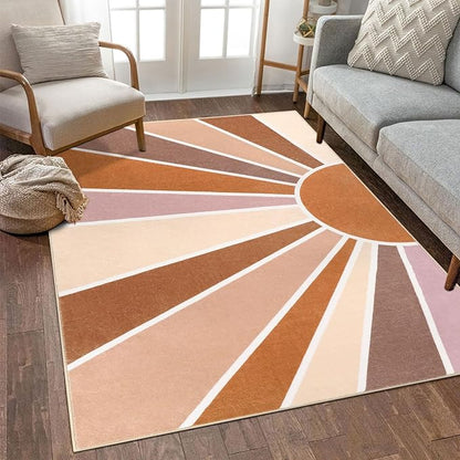 Topotdor Sun Rainbow Area Rug 3 x 5ft Boho Kids Nursery Rug, Colorful Washable Area Rug Ultra Soft Circle Classroom Rug Non-Slip for Bedroom Living Room Playroom Decor, Orange - LeafyLoom