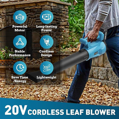 Leaf Blower Cordless, 20V Battery Powered Electric Leaf Blower with 2 Batteries & Charger, 6 Speed Mode, 420CFM Handheld Leaf Blowers for Lawn Care, Patio, Yard, Sidewalk, Blowing Snow - LeafyLoom