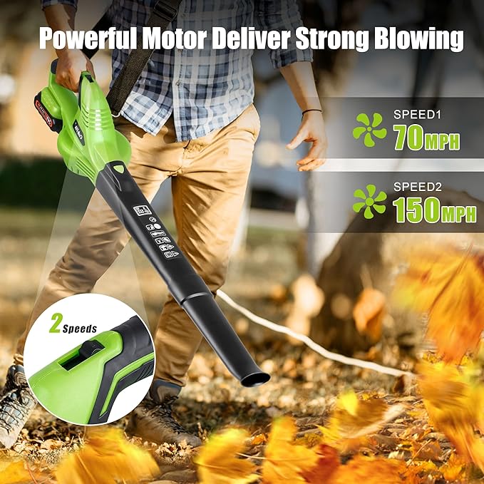 Cordless Leaf Blower 20V Handheld Electric Leaf Blower with 2x2.0AH Batteries and Fast Charger for Lawn Care, Patio, Garden, Snow(only for small jobs) - LeafyLoom