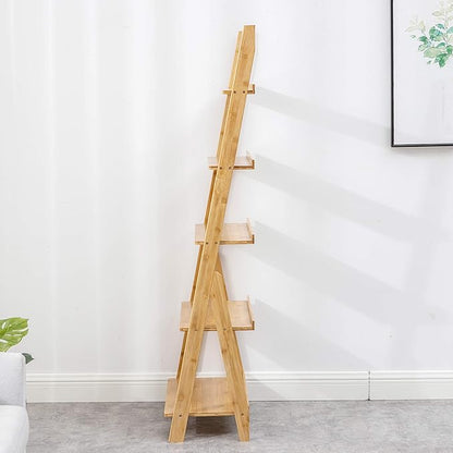 Bookshelf & 5-Tier Bamboo Ladder Shelf & 59.4” Book Shelf Bookcase Floor Freestanding Multipurpose Bamboo Storage Rack Furniture for Home Office, Living Room, Kitchen, Office（Natural） - LeafyLoom