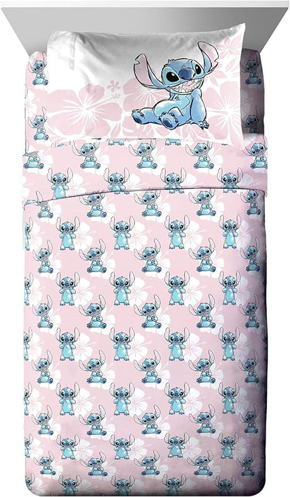 Disney Lilo & Stitch Full Comforter Set - 7 Piece Bedding includes Sheet Set & Pillow Covers - Super Soft Kids Floral Bedding - LeafyLoom