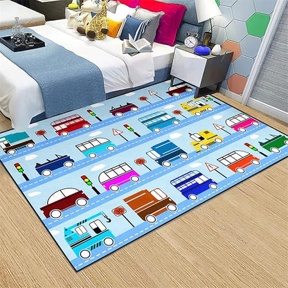 Car Rug Car Play Mat Kids Rugs for Playroom Car Rug Play Mat Rugs for Boys Bedroom Car Carpet for Kids Play Rug for Cars and Trucks Car Rug for Boys Room,Light Blue 5'×7' - LeafyLoom