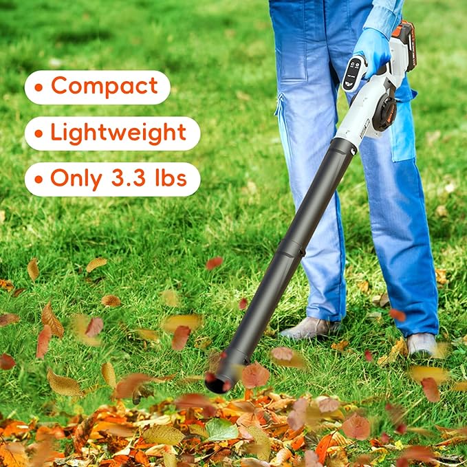 Leaf Blower Cordless - Electric Cordless Leaf Blower with 2 Batteries and Charger, 3 Speed Modes & 3 Blowing Nozzles, 20V Battery Powered Mini Leaf Blowers for Lawn Care, Patio, Indoor - LeafyLoom