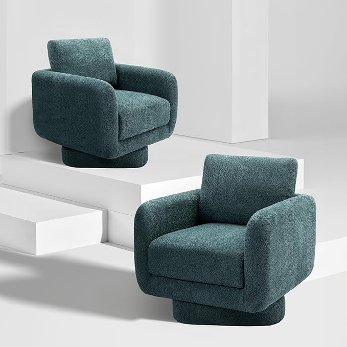 COLAMY Swivel Accent Chairs Set of 2, 32Inches Wide Upholstered Armchair with Plush Back Pillow for Living Room, Modern Sofa Corner Chair for Nursery/Living Room/Bedroom-Teal - LeafyLoom