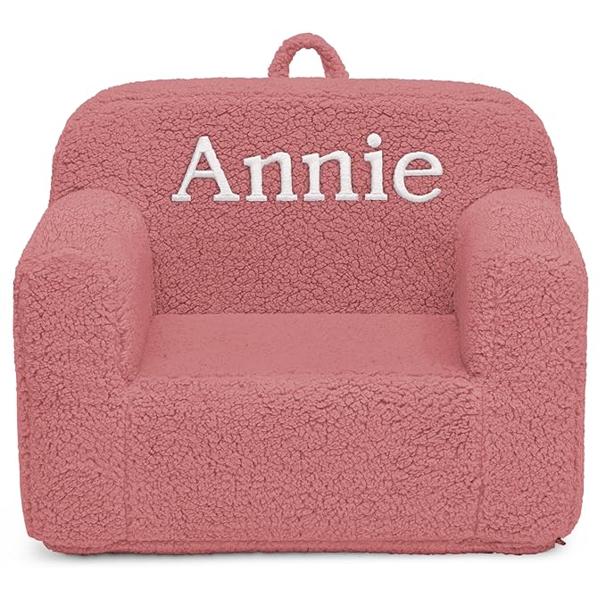 Delta Children Personalized Sherpa Cozee Chair - Customize with Name – Foam Kids Chair for Ages 18 Months and Up, Rose - LeafyLoom