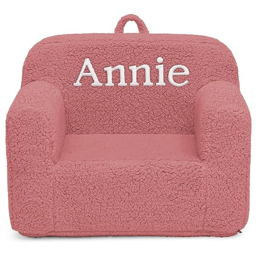 Delta Children Personalized Sherpa Cozee Chair - Customize with Name – Foam Kids Chair for Ages 18 Months and Up, Rose - LeafyLoom