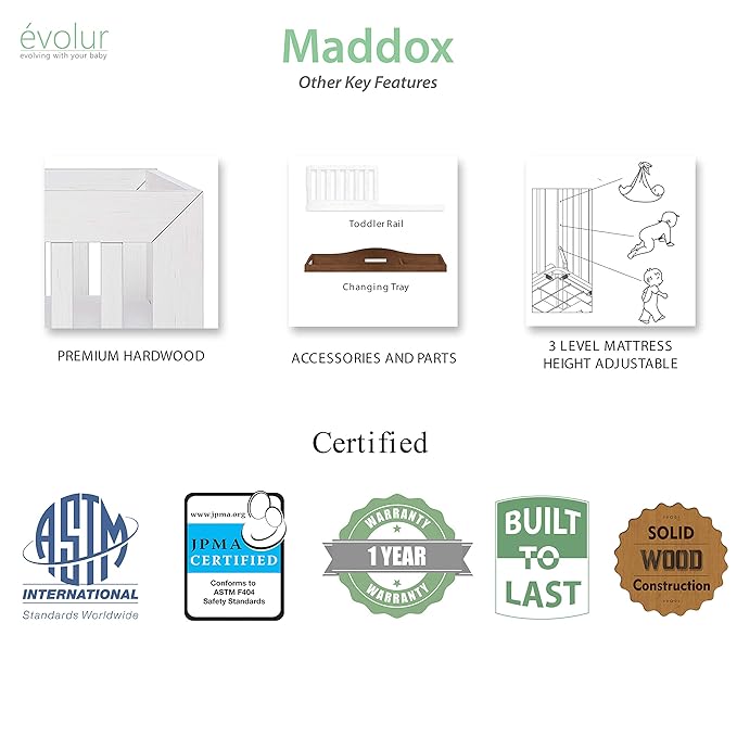 Dream On Me Evolur Maddox Modern Crib, Weathered White - LeafyLoom