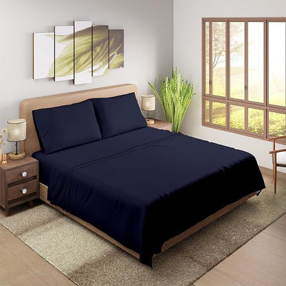 Purity Home Organic 100% Cotton King Size Sheets Set Navy, Percale Weave King Bedding Set, Crisp, Cooling & Breathable Navy Bed Sheets King Size, Fits Mattress Upto 16" Deep Pocket - LeafyLoom