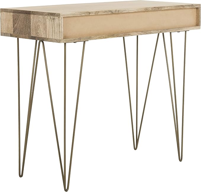 Safavieh Home Office Marigold Modern Natural and Brass 1-drawer Hairpin Leg Desk - LeafyLoom