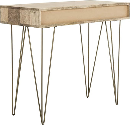 Safavieh Home Office Marigold Modern Natural and Brass 1-drawer Hairpin Leg Desk - LeafyLoom