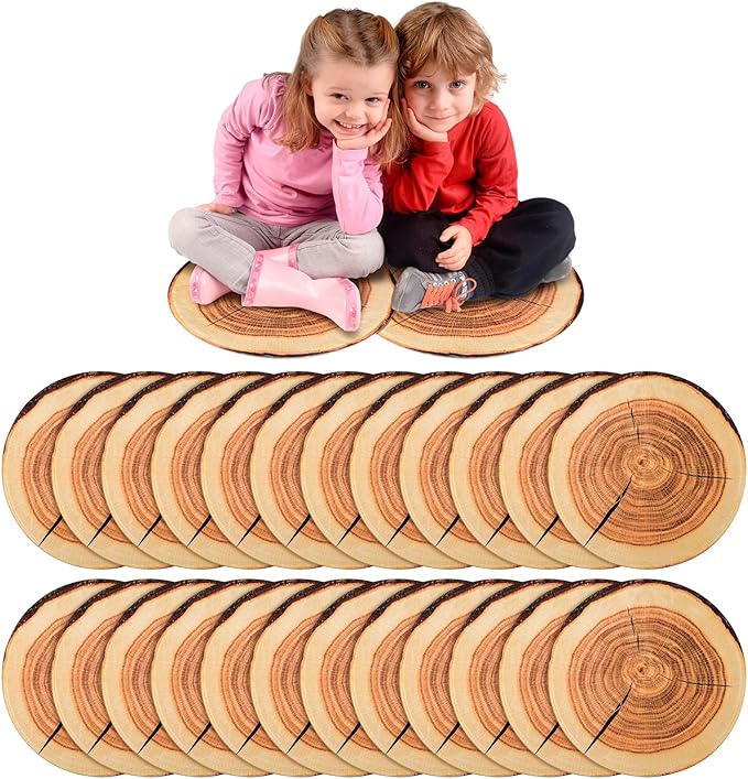 Shellwei 24 Pcs Kids Carpet Circle Seats 18 inch Print Pillow Circle Children's Mats Rug Mats Round Soft Floor Mat for Home School Classroom Story Time Group Activity Play Areas (Tree Stump) - LeafyLoom