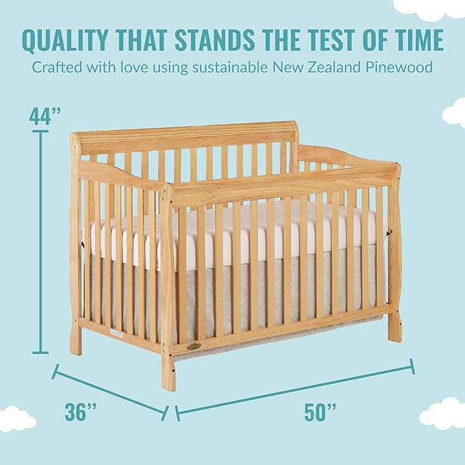 Ashton 4-In-1 Convertible Crib In Natural, Greenguard Gold, JPMA Certified, Non-Toxic Finishes, Features 4 Mattress Height Settings, Made Of Solid Pinewood - LeafyLoom