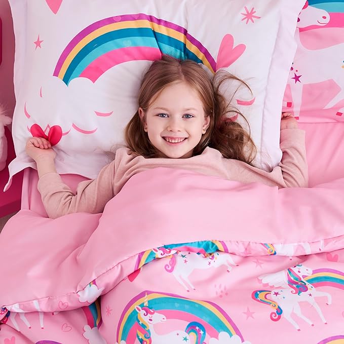 Joiedomi Kid Twin Comforter Set - 5 Piece Unicorn Rainbow Bedding Set for Boys/Girls - Super Soft Microfiber Bed in a Bag with Comforter, Sheets, Pillowcase & Sham - LeafyLoom