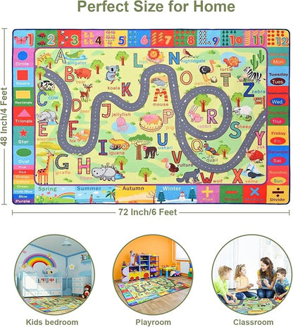 Terrug Kids Rugs for Playroom, Educational Classroom Rug for Kids Room, Washable Nursery Rug Carpet Non Slip Playroom Rug Play Mat for Learning ABC Rug, Numbers, Animal, Colors, Season, 4X6 Feet - LeafyLoom