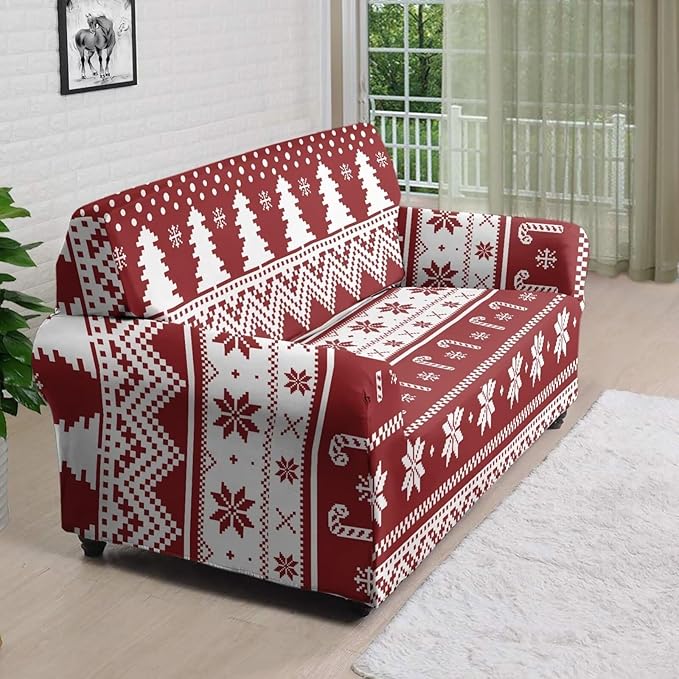 FKELYI Boho Christmas Easy Going Stretch Sofa Slipcover Washable Sofa Couch Cover Comfortable Furniture Protector with Elastic Bottom L FKELYI