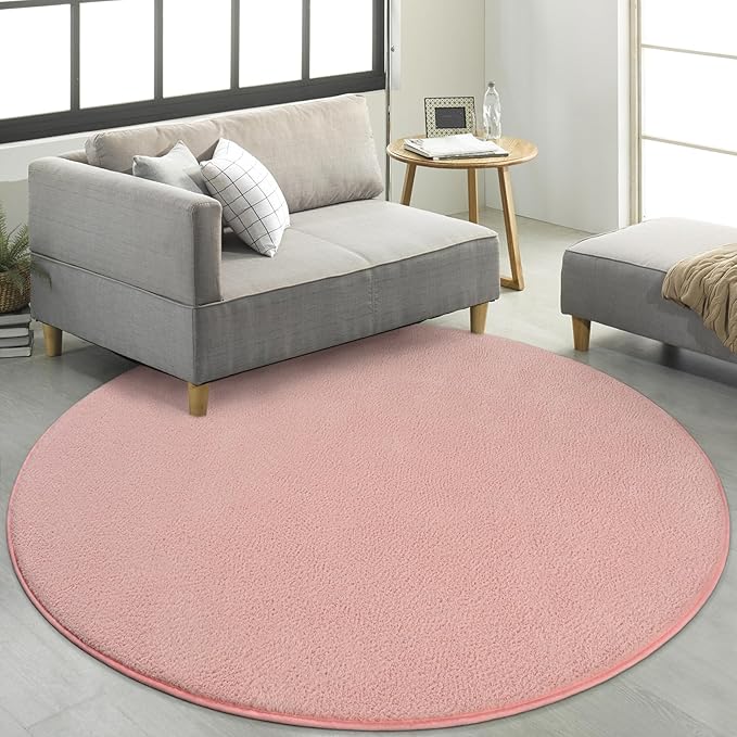 Round Area Rugs for Bedroom Living Room, 4x4 Pink Super Soft Comfy Thickened Memory-Foam Indoor Circle Carpets, Modern Aesthetic Minimalist Carpet for Boys Girls Adults Nursery Home Décor - LeafyLoom