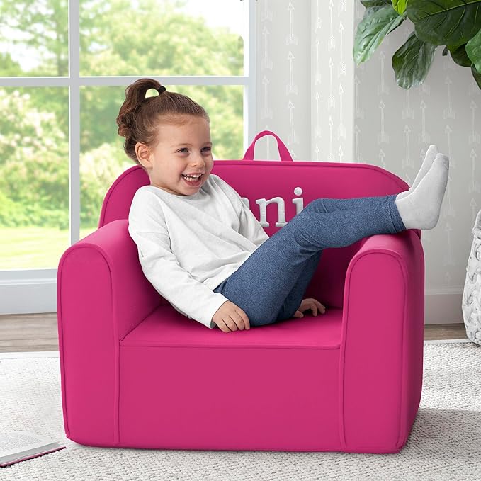 Delta Children Personalized Cozee Chair - Customize with Name – Foam Kids Chair for Ages 18 Months and Up, Hot Pink - LeafyLoom