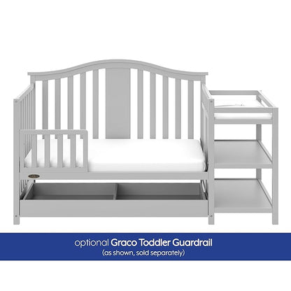 Graco Solano 4-in-1 Convertible Crib and Changer with Drawer (Pebble Gray) – Crib and Changing Table Combo with Drawer, Includes Changing Pad, Converts to Toddler Bed, Daybed and Full-Size Bed - LeafyLoom