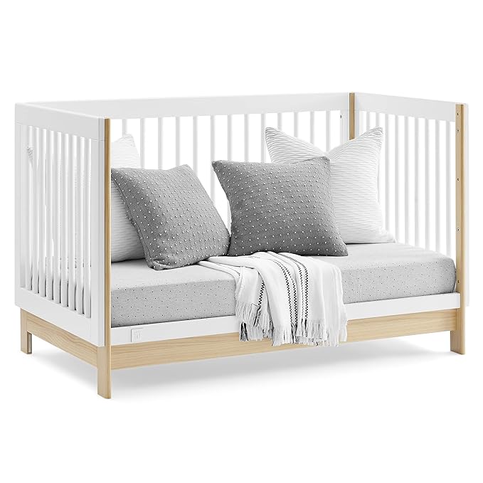 GAP babyGap Tate 4-in-1 Convertible Crib - Greenguard Gold Certified, Bianca White/Natural - LeafyLoom