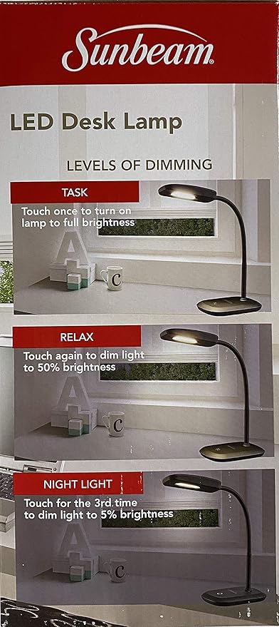 SUNBEAM Flexible Neck LED Desk LAMP Adjustable Light Energy Star Black - LeafyLoom