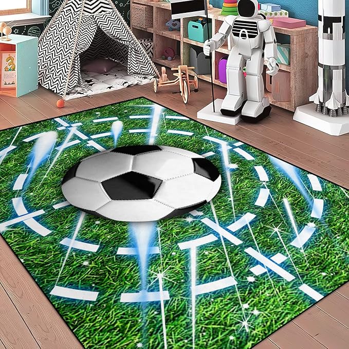 Football Rug for Boys Room - Football Rugs for Boys Bedroom Soccer Rug for Boys Room Kids Football Rug Sports Rug for Boys Room Football Area Rug for Living Room Playroom Floor Mat 3'×5' - LeafyLoom