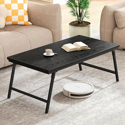 Folding Coffee Table, Leg Latches Portable Sturdy Floor Table Desk for Sitting on The Floor, No Assembly Low Coffee Table for Living Room, Home, Office, Black, 41.34L×21.65W×15.75H - LeafyLoom