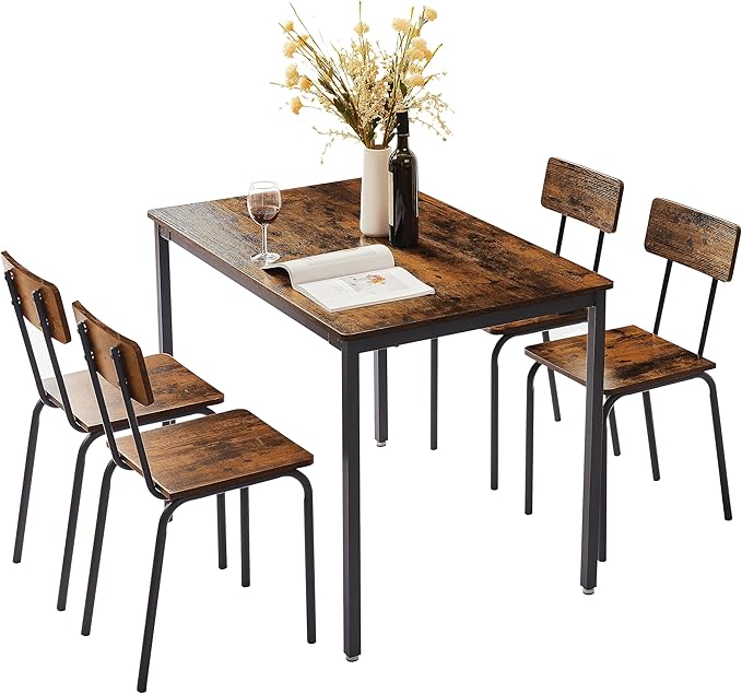 NicBex Bar Table and Chairs Set Small Kitchen Table Set for 4 Dining Table Set 5-Piece Dining Chair with Backrest for Small Space, Industrial Style, Sturdy Construction, Rustic Brown - LeafyLoom