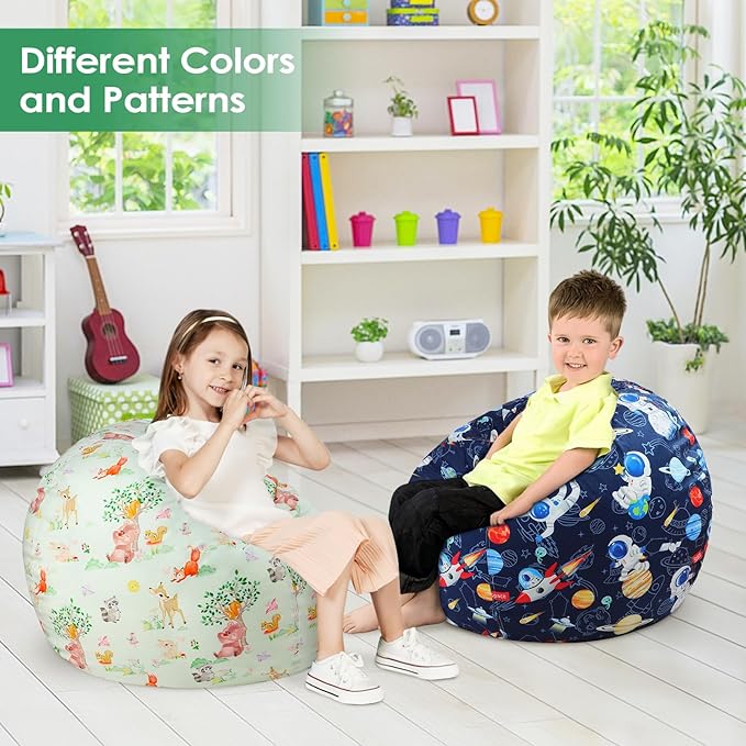 Bean Bag Chair for Kids Stuffed Animal Storage Beanbag Chairs,Toddler Toy Storage Organizer for Girls and Boys,Large 32'' Cover Only（No Filling) - LeafyLoom