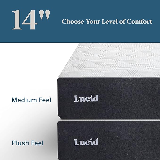 LUCID 14 Inch Memory Foam Mattress - Plush Feel - Memory Foam Infused with Bamboo Charcoal and Gel - Temperature Regulating - Pressure Relief - Breathable - Premium Support - Full Size - LeafyLoom