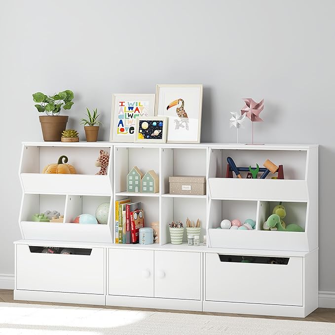 UTEX Kids Toy Storage Organizer, Bookshelf for Kids and Bookcase with Drawer, Children Open Storage Cubby for Kids Room Playroom Nursery White - LeafyLoom