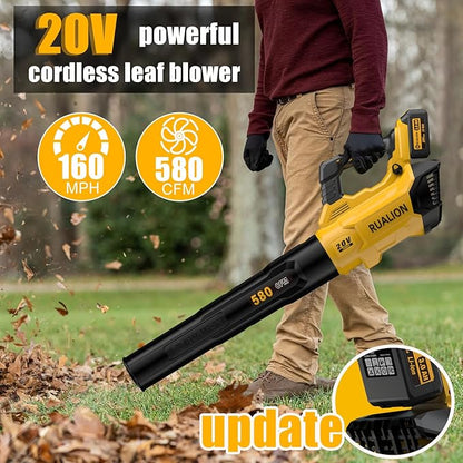 Leaf Blower Cordless, Electric Leaf Blowers Up to 580 CFM 160 MPH, Battery Powered Blowers for Lawn Care, Patio, Garage(2 * 20V 3.0 Ah Batteries and Charger included) - LeafyLoom