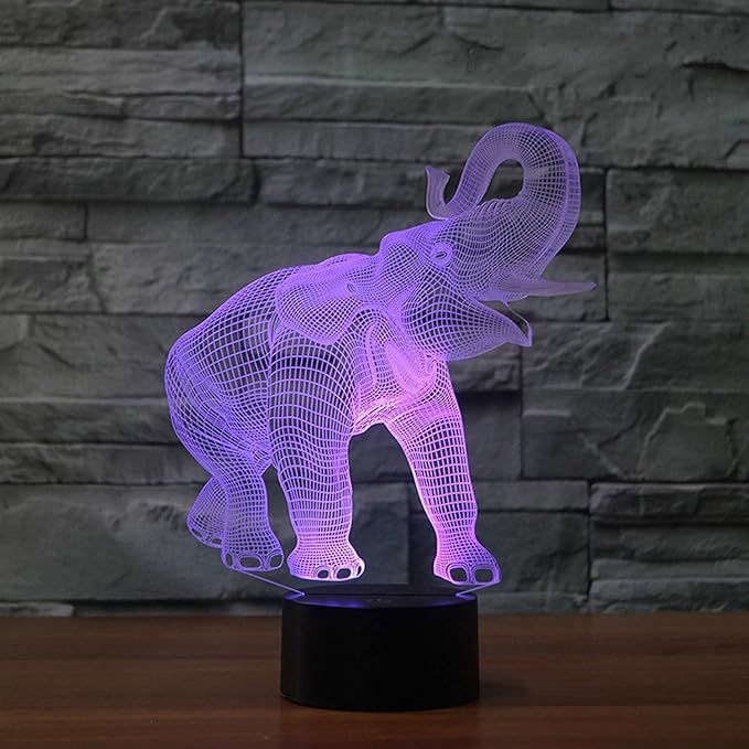 3D Elephant Night Light USB Powered Remote Control Touch Switch Decor Desk Optical Illusion Lamps 7/16 Color Changing Lights LED Lamp Xmas Home Brithday Children Kids Decor Toy Gift - LeafyLoom