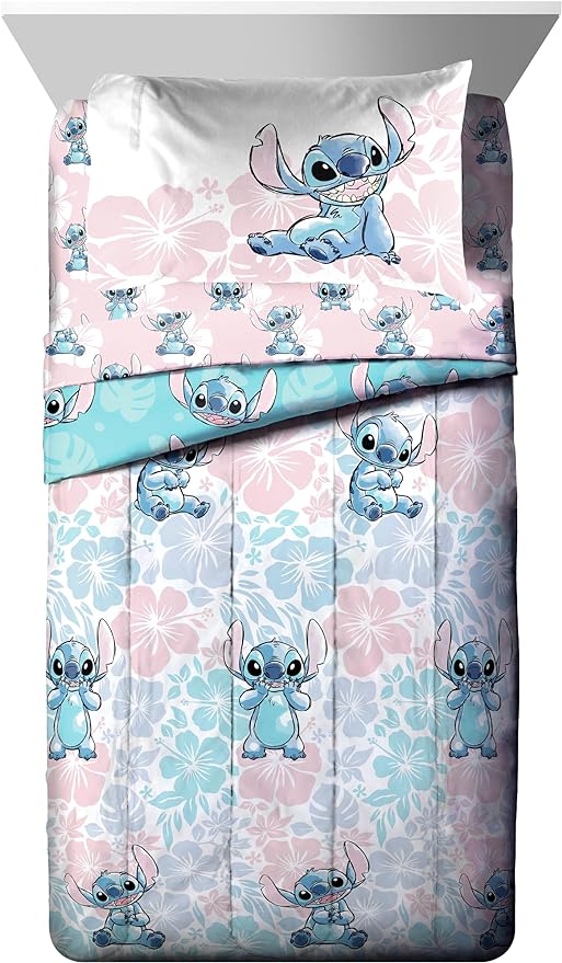 Disney Lilo & Stitch Full Comforter Set - 7 Piece Bedding includes Sheet Set & Pillow Covers - Super Soft Kids Floral Bedding - LeafyLoom