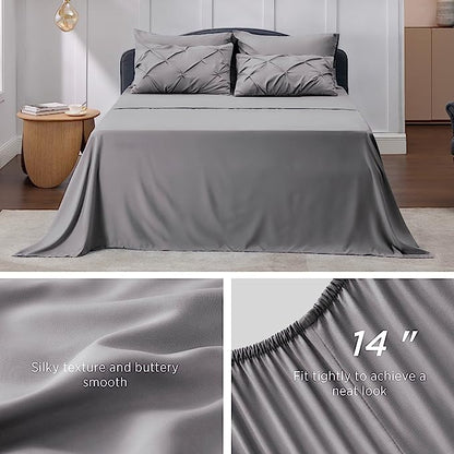 Bedsure Twin Comforter Set with Sheets - 5 Pieces Bedding Sets, Pinch Pleat Grey Bed in a Bag with Comforter, Pillowcase & Sham - LeafyLoom