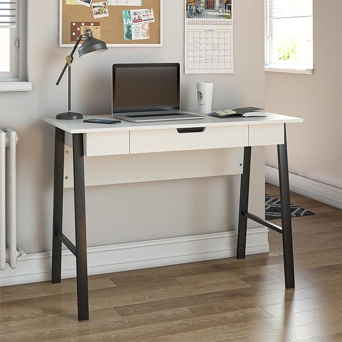 Ameriwood Home Oxford Computer Desk with Drawer, White/Black - LeafyLoom