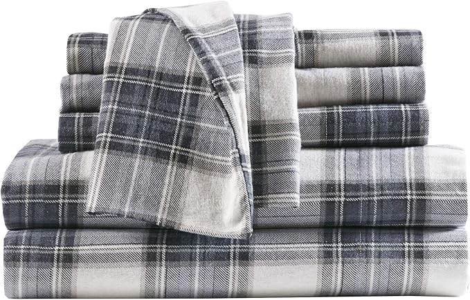 Comfort Spaces Cotton Flannel Breathable Warm Deep Pocket Sheets with Pillow Case Bedding, King, Blue Plaid Scottish Plaid 4 Piece - LeafyLoom