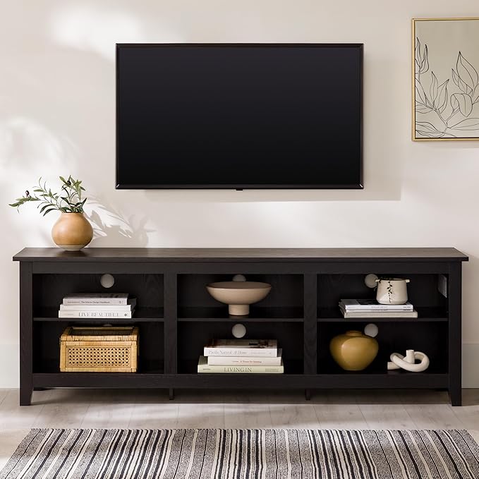 Walker Edison Wren Classic 6 Cubby TV Stand for TVs up to 80 Inches, 70 Inch, Black - LeafyLoom