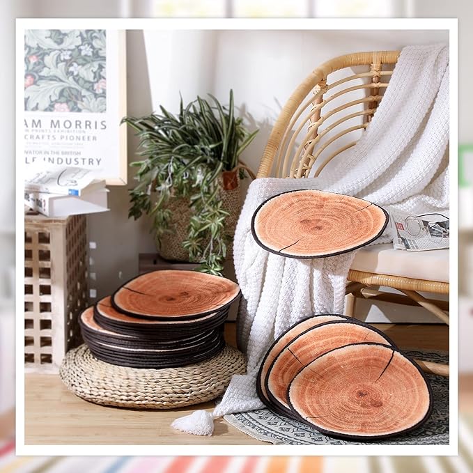 Woanger 24 Pcs Carpet Circle Seats 13.78 Inch 3D Digital Print Wood Tree Round Kids Floor Cushion Soft Warm Small Mat Circle for Preschool Classroom Seating Home Couch Sofa Bedroom Living Room Decor - LeafyLoom